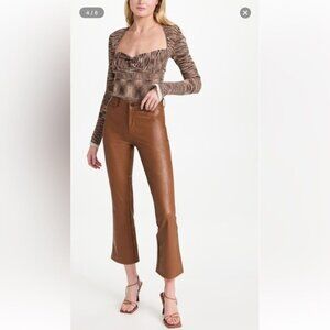 Paige Claudine Ankle Flare Jeans Faux Leather in Dark Argan size 28 NWOT
